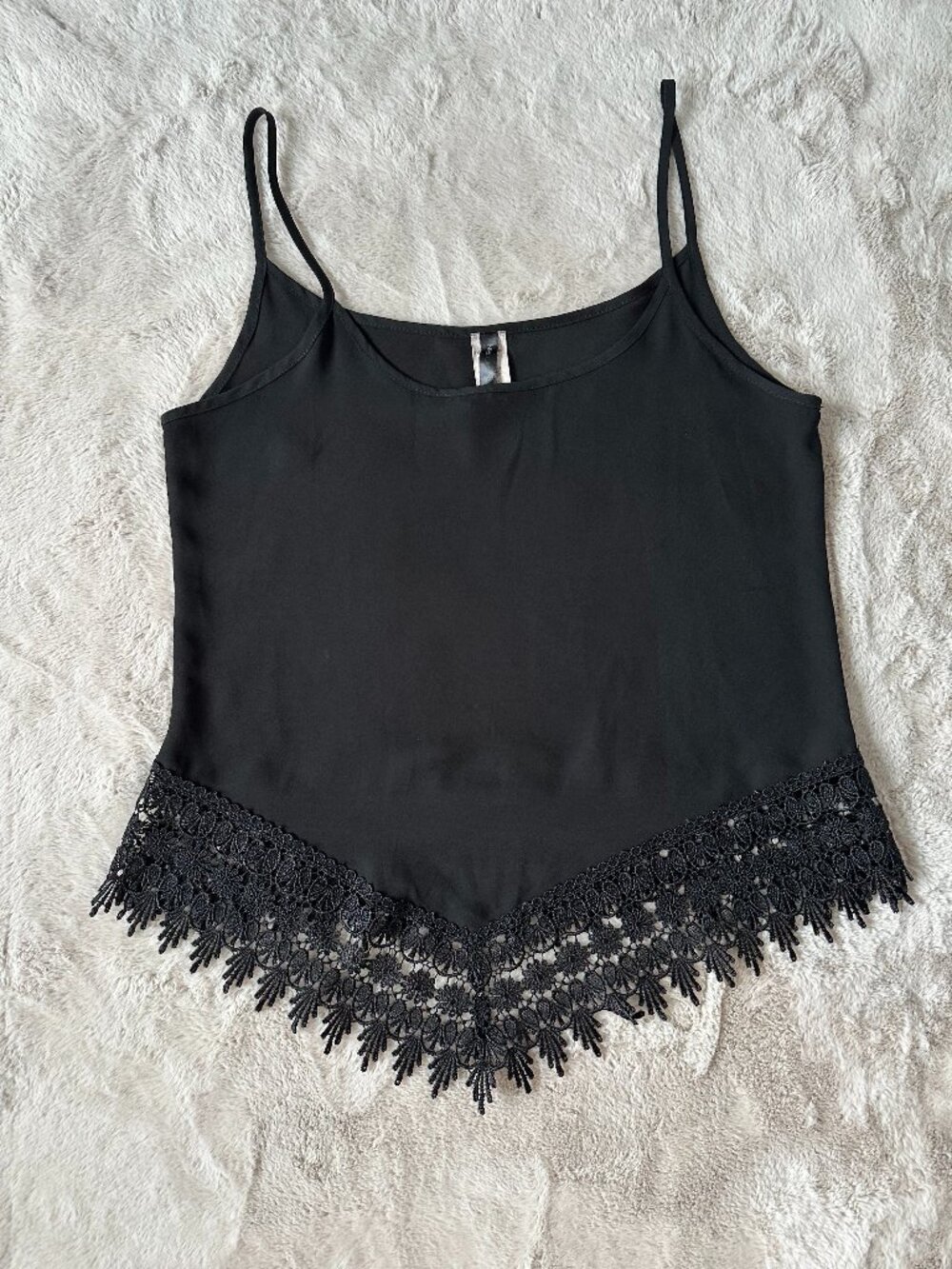 Nella Fantasia Sheer Black Tank w/ Lace Trim